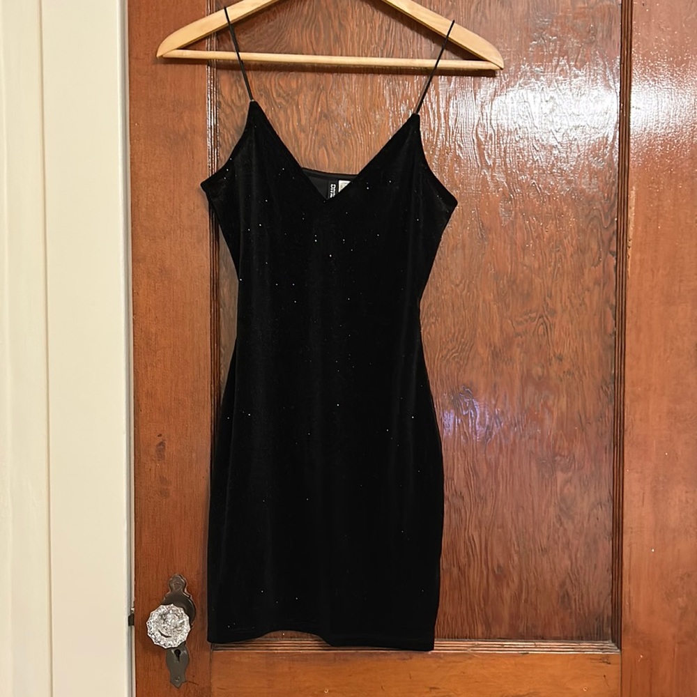 H&M Thin Strap Black Sparkly Body-con Dress